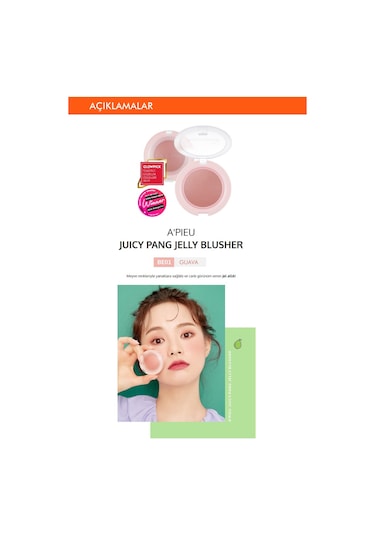 Missha A'PIEU Juicy-Pang Jelly Blusher Meyve Tonlarında Doğal Görünümlü Jel Allık BE01