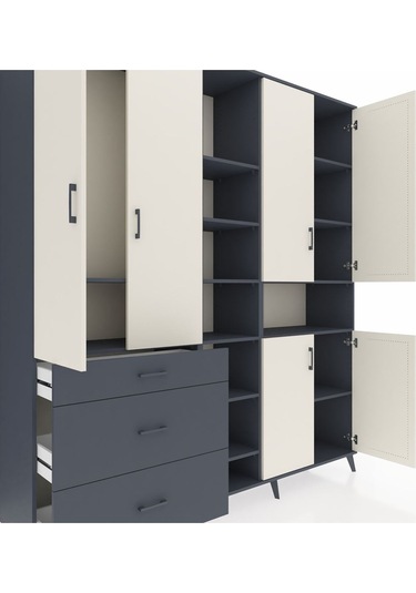 Hyperion Dolap 13 Raflı 3 Çekmeceli 6 Kapaklı 220x44x243 Antrasit-aytaşı/antrasit Aytası/antrasıt