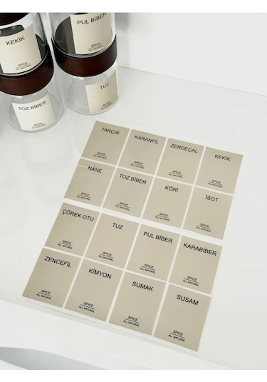 6'lı Akasya Kapaklı Cam Baharatlık Seti 240 Ml 16 Adet Etiket Hediye M70912 Ahşap