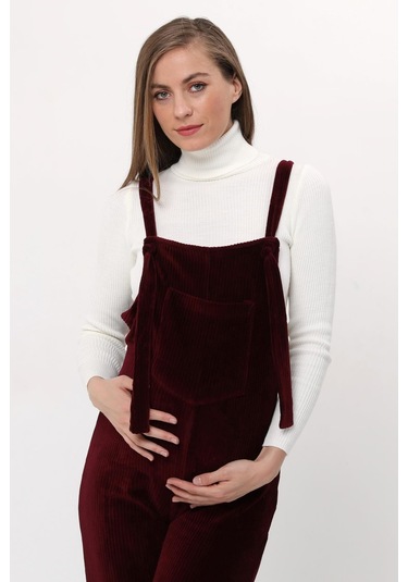 Luvmabelly Myra6113 - Bordo Kadife Hamile Salopet-Bordo