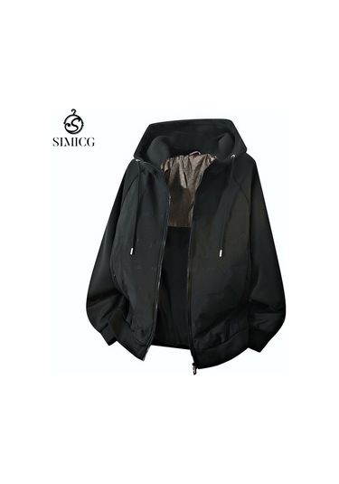 Yeni Grafen Kalınlaştırılmış Gündelik Kapüşonlu Erkek Patchwork Pamuklu Ceket Siyah