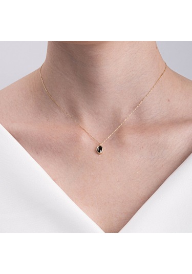 Smoky Taşlı Oval Çerçeveli Sade Minimal Tasarım Tarz 925 Ayar Gümüş Kolye