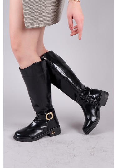 Olabu Gold Tokalı Cilt Düz Çizme Siyah-8557 Siyah