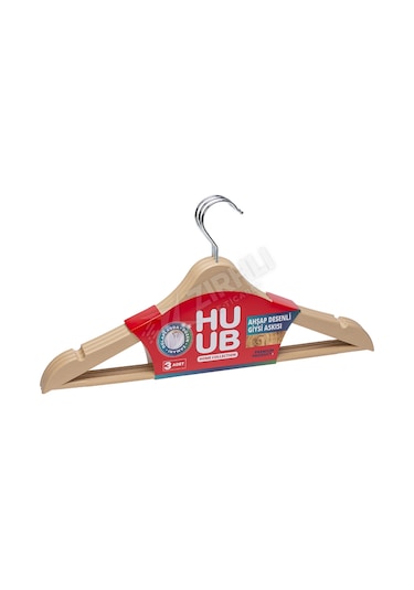 4 Adet Huub Ahşap Desenli Askı 3'lü Renkli