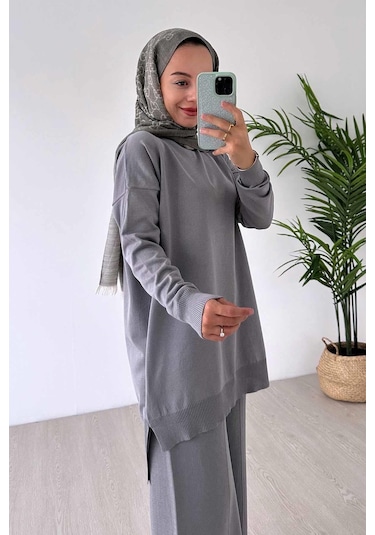 Ka Hijab Işıltılı Merserize Takım - Gri