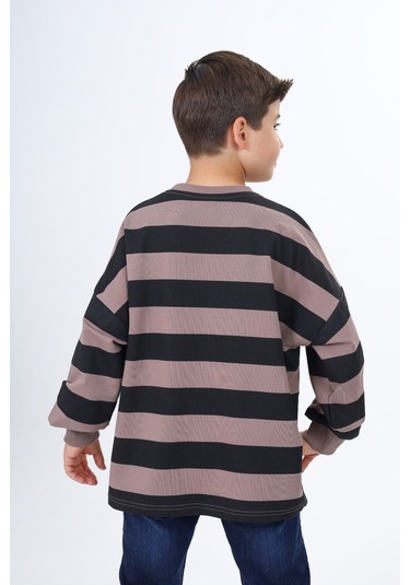 Toontoy Erkek Çocuk Çizgili Sweatshirt Acı Kahve