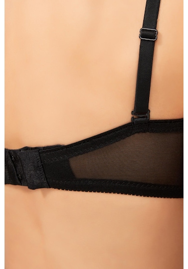 Siyah Balenli Toparlayıcı Dolgusuz Straplez Lotus Sütyen Siyah