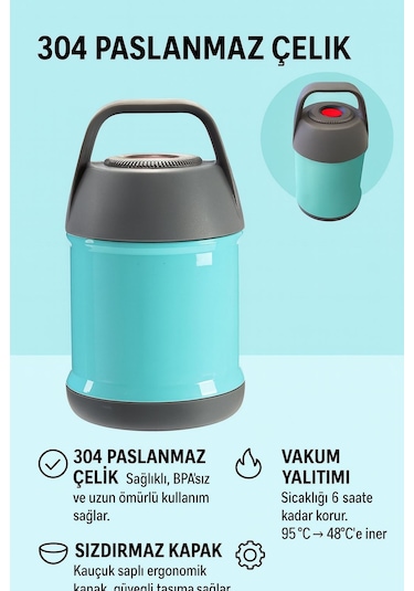 Mavi 304 Çelik 450 Ml Vakumlu Bebek Mama Saklama Termosu Mug Cin297mv Mavi