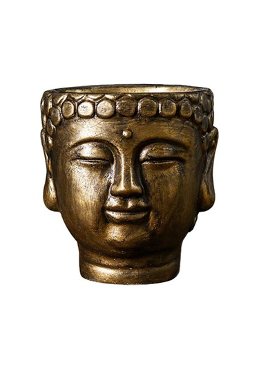 Suntek Çimento Buda Head Pot Statue Bonsai Çiçek Vazo Bronz