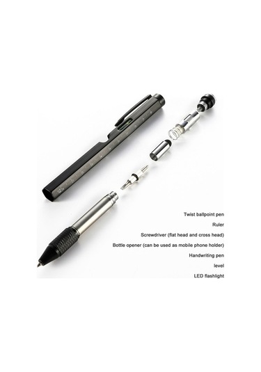 Doldurucular Erkekler İçin Hediyeler 9'u 1 Arada Çok Amaçlı Kalem Seti Siyah Siyah