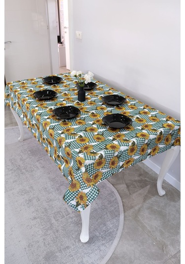Sufre Sıvı Geçirmez Masa Örtüsü Sofra Bezi Sofra Örtüsü Piknik Örtüsü Ayçiçeği Yeşil