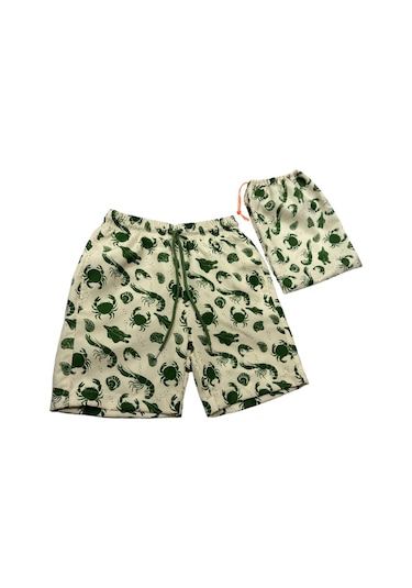 Benitto Kids Baskılı Erkek Çocuk Deniz Şortu Çanta Hediyeli 7031 Ekru