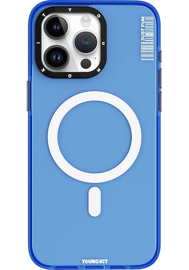 iPhone Uyumlu 15 Pro Max  Kılıf Magsafe Şarj Özellikli Youngkit Crystal Color Serisi Kapak Mavi