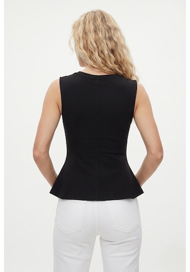 Ritnice Kadın Rowe %100 Pamuk Peplum Sıfır Kol Siyah Bluz