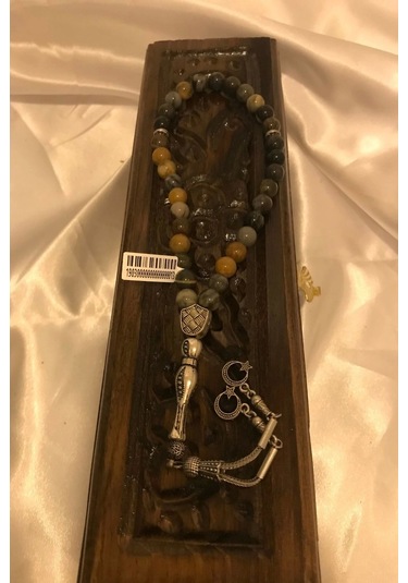 Jasper Tespih Doğal Taş Tesbih Gümüş İmameli Ahşap Kutulu Çok Renkli