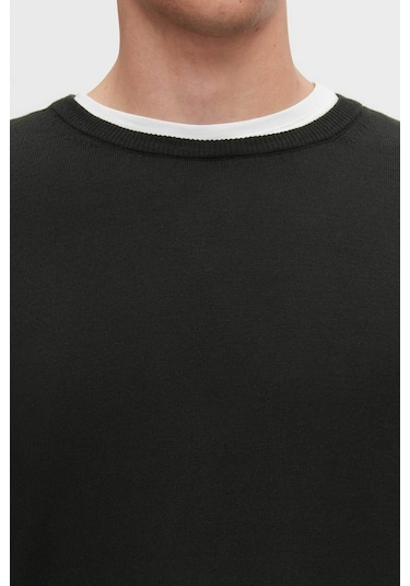 Regular Fit Haki Tüylenme Yapmayan Bisiklet Yaka Triko Kazak Haki