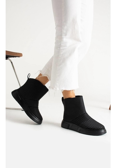 Paris Siyah Kare Likra Günlük Bot-siyah Siyah