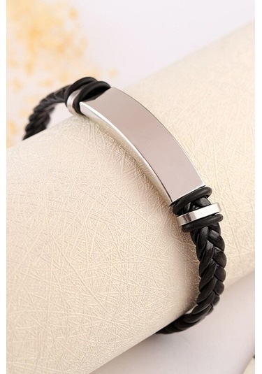 Kişiye Isimli Deri Beyaz Çelik Erkek Bileklik Scb15