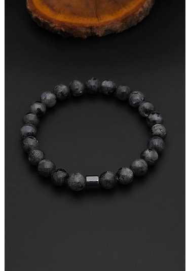 Erkek Doğal Taş Bileklik Lavrakit Bileklik Kadın 8 Mm Bt039 Gri