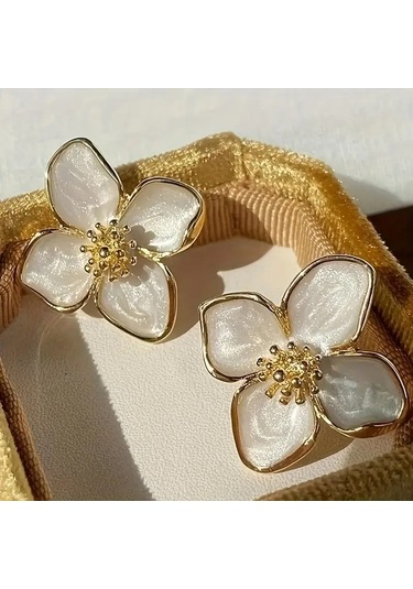 Bohemian Çiçek Desenli Küpe Altın Kaplama