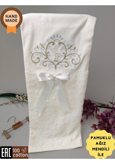 Pembe Kız Bebek Battaniyesi %100 Pamuklu Şık Dantelli Nakışlı Doğal Organik Uyku Örtüsü Yenidoğan Ekru