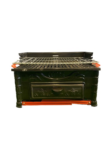 Pervazlı Emaye Boyalı Yüksek Ayaklı Mangal Kırmızı - Sarı