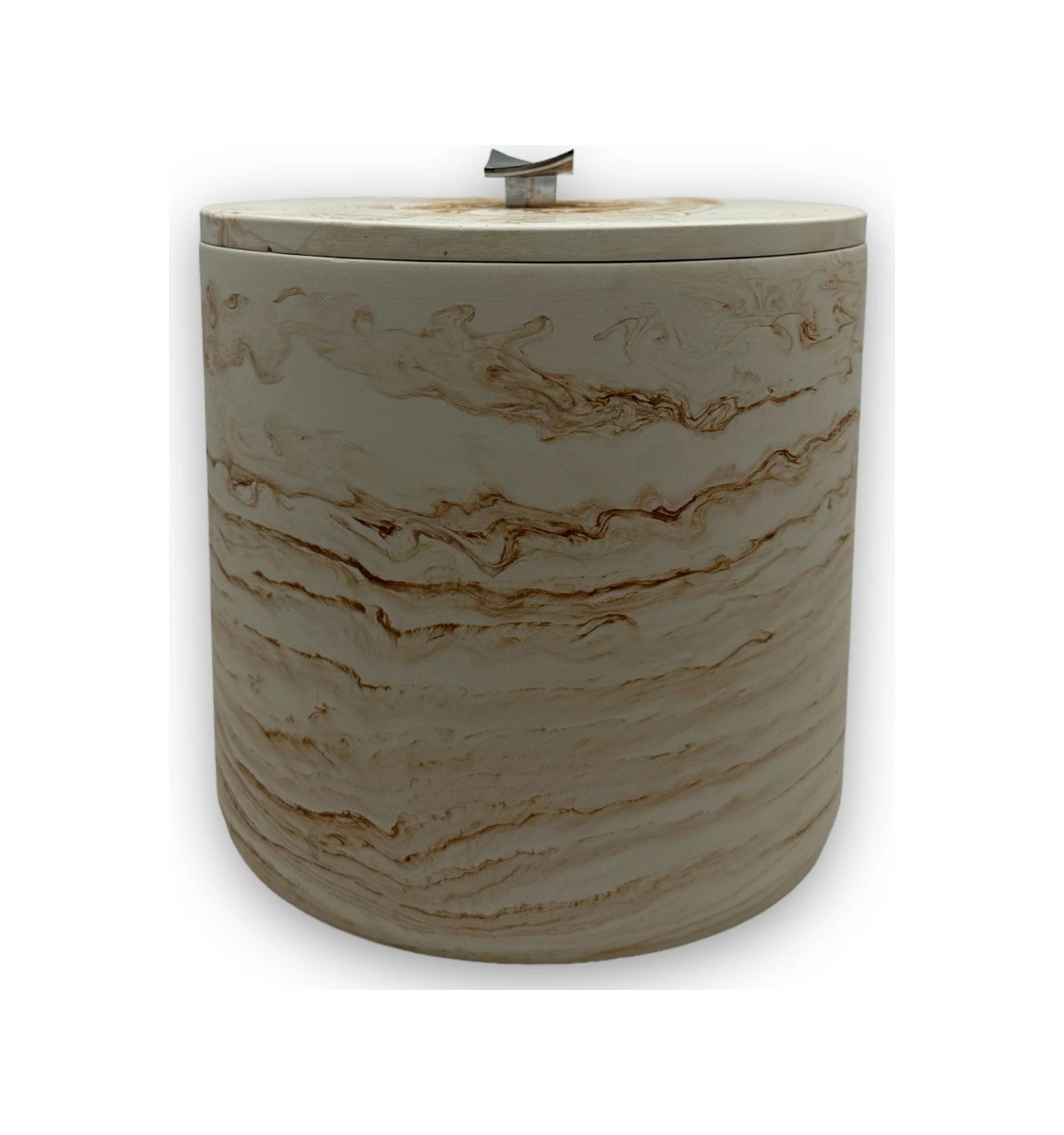 Mermer Desenli Beton Çöp Kovası Banyo Mutfak Tuvalet Wc 18 Cm 4 Litre Bej