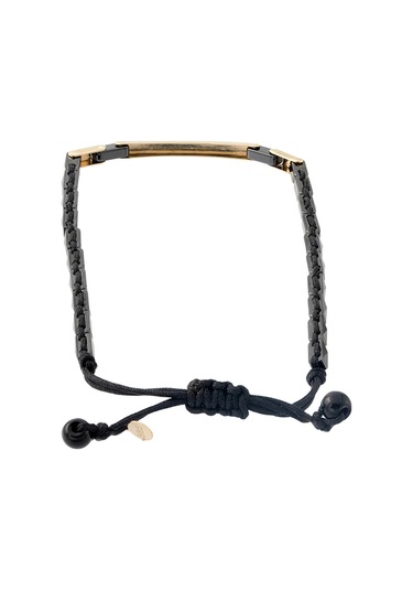 Cenova Kuyumculuk 14 Ayar Altın Bar Detaylı Siyah Seramik Erkek Bileklik Sarı Altın