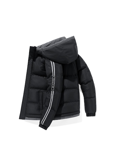 Kış Trendi Yeni Stil Kapşonlu Kalın Sıcak Soğuk Geçirmez Erkek Pamuklu Ceket Siyah