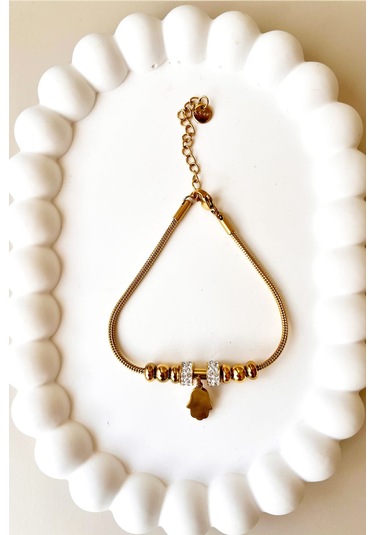 Fatma Ana Eli Sallantılı 316l Çelik Bileklik - Altın Çelik