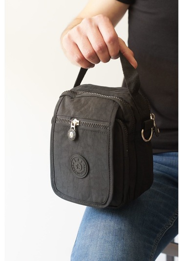 Krinkıl/klinkır Su Geçirmez Kumaş Cırtlı Çokgözlü Erkek Çapraz Omuz ve El Çantası Siyah 11-6k Siyah