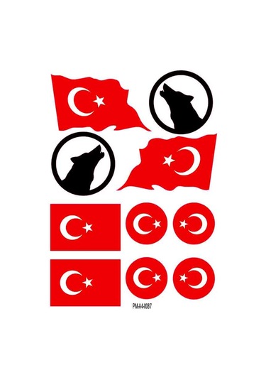Sticker Seti Türk Bayrağı Kurt Ekipman Kask Motorsiklet 01 Nötr