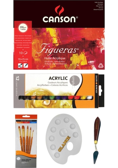 290 Gr Tuval Dokulu Defter - Daller Rowney Akrilik Boya Çalışma Seti - Glance Set - 1