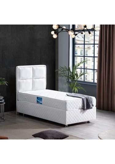 Setaymobilya Baza, Grand Tek Kişilik Beyaz Baza + Başlık+ Orthosoft Yatak