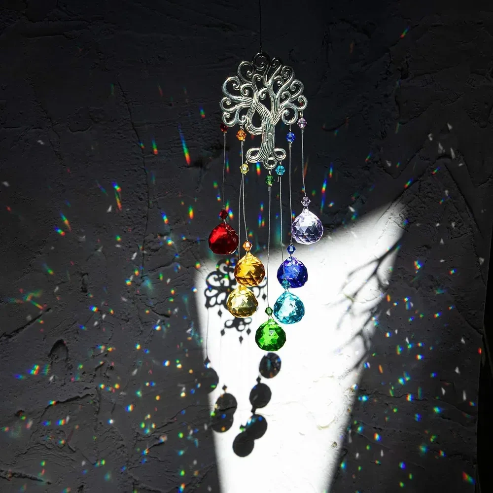 Konesam "k9 Kristal 'yaşam Ağacı' Güneş Tutucu, Aydınlatıcı Işık Yansımaları, Bahçe Pencere Dekorasyonu, Zil"