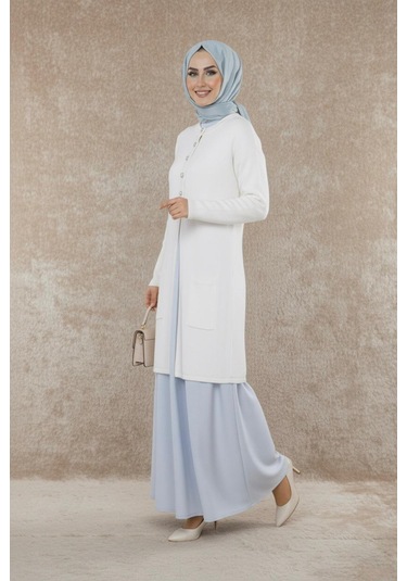 Yeni Sezon Dizboy Kadın Ceket -sakal İplik, Yaka Düğmeli, İki Cepli, Günlük, Şık Kombinler İçin Beyaz