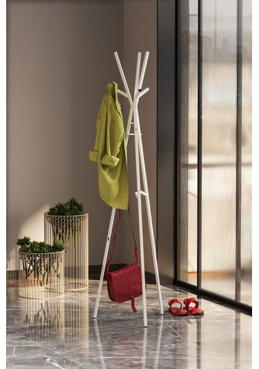 Beyaz Zambak Portmanto Askılık , Ayaklı Elbise Askısı Beyaz