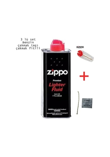 Zippo Benzin 125 Ml + Zippo Çakmak Taşı + Zippo Fitil 3'Lü Set