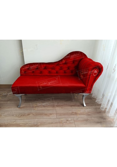 Ters Kol Dekoratif Bihter Koltuk Josefin Puf 110 Cm Gümüş Ayak Kırmızı