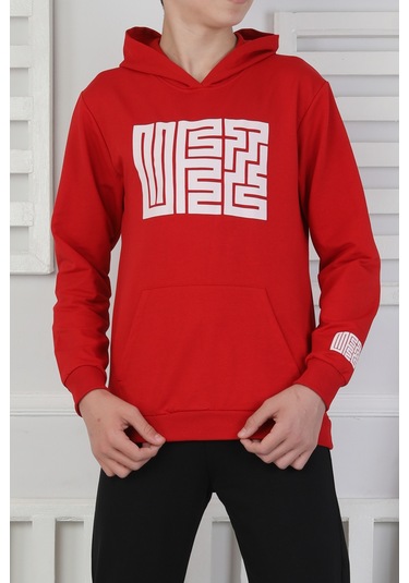 Erkek Çocuk Eşofman Takımı Kapüşonlu Kırmızı