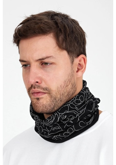 Erkek 4 Fonksiyonlu Koruyucu Pamuklu, Esnek, Terletmez, Bandana, Boyunluk, Maske - Tek Ebat / Siyah2 Siyah2