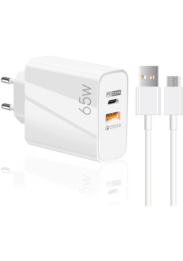 Schitec GN65 WUM3 65 W USB-A PD33W Q.C 3.0 USB-A To Micro Kablolu Hızlı Şarj Aleti 3 M