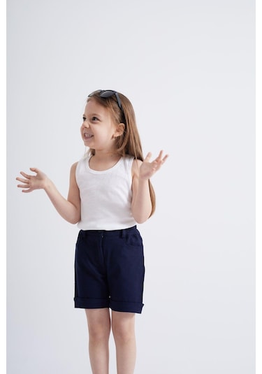 Oliventhekid Taşlı Detaylı Kız Çocuk Şort Lacivert Lacivert