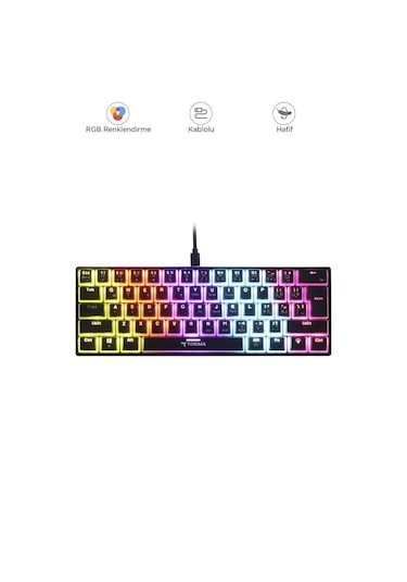 Torima Tk-04 Siyah Mekanik Rgb Işıklı Kablolu Q Klavye Siyah