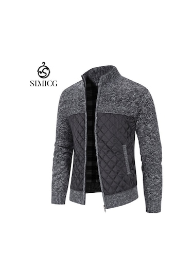 Erkek Kalınlaştırılmış Bol Kesim Hırka Ekose Kareli - Koyu Gri Koyu Gri