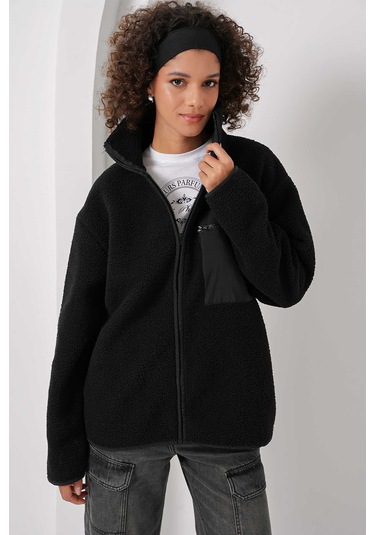 Gabria Fermuarlı Tek Cep Hırka Siyah