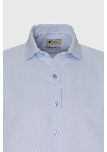 AC&Co / Altınyıldız Classics Erkek Mavi Kolay Ütülenebilir Slim Fit Dar Kesim İtalyan Yaka Armürlü Gömlek Mavi