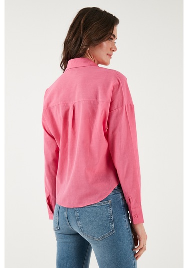 Lela Pamuk Ve Keten Karışımlı Regular Fit Önü Kısa Arkası Uzun Bayan Gömlek 6772867 Fuşya