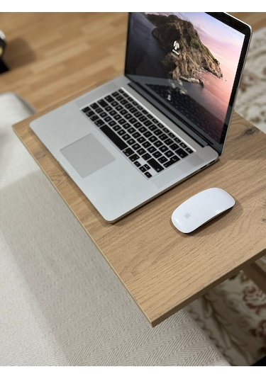 Metal Ayaklı Yükseklik Ayarlı Laptop Sehpası Kahvaltı Masası Çalı Ceviz