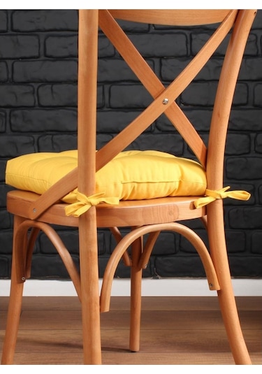 Altınpamuk Altınpamuk Lüx Pofidik Sarı Sandalye Minderi Özel Dikişli Bağcıkl